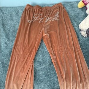 Pink Velour Pants with Rhinestone Logo
